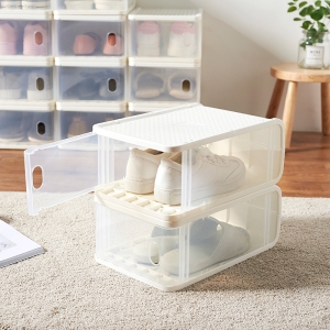 廠家現貨批發創意日式塑料鞋盒可疊加防塵加厚鞋盒出口透明收納盒